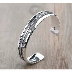 NEW Solid Heavy Unisex‎ Engraved Navajo 925 Silver Cuff Bracelet, Adjustable